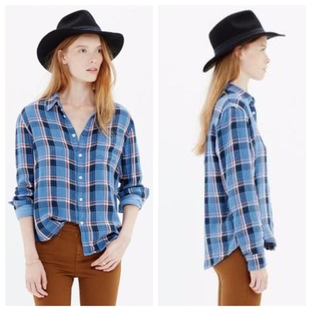 Madewell Blue and Red Flannel Button Down Size Small